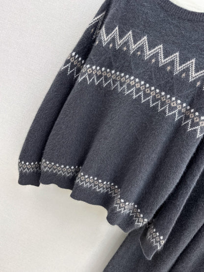 Loro NEW Knitted Fair Isle sweater  straight-leg pants suit