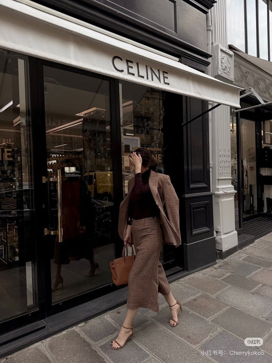 Ce1i NEW plaid high-waisted skirt pants