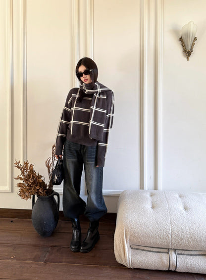 Brun NEW striped sweater + scarf