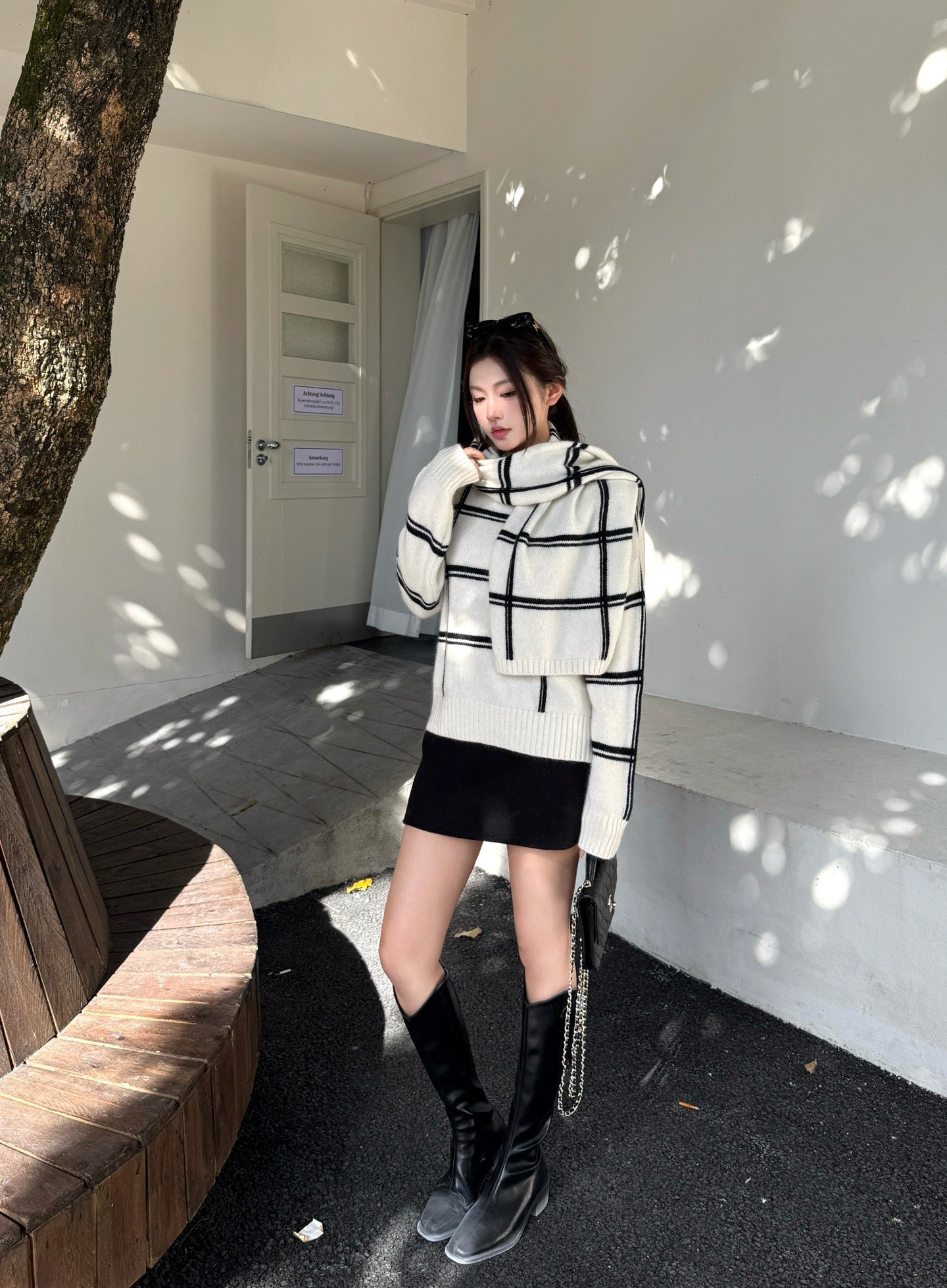 Brun NEW striped sweater + scarf