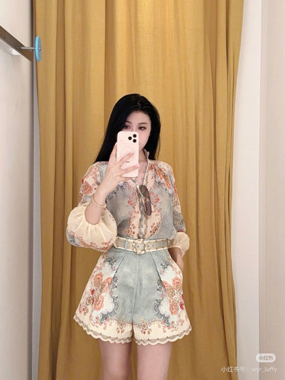 Zimm NEW flower print belted short
