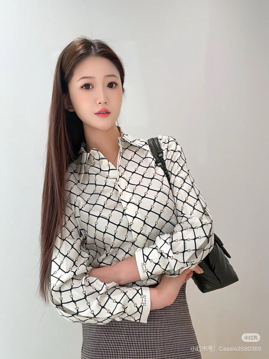 Guc NEW plaid print Silk Shirt