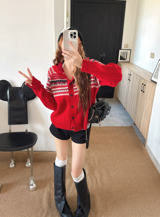 Loro NEW Fair Isle hooded knitted cardigan