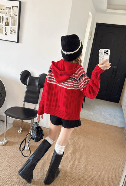 Loro NEW Fair Isle hooded knitted cardigan