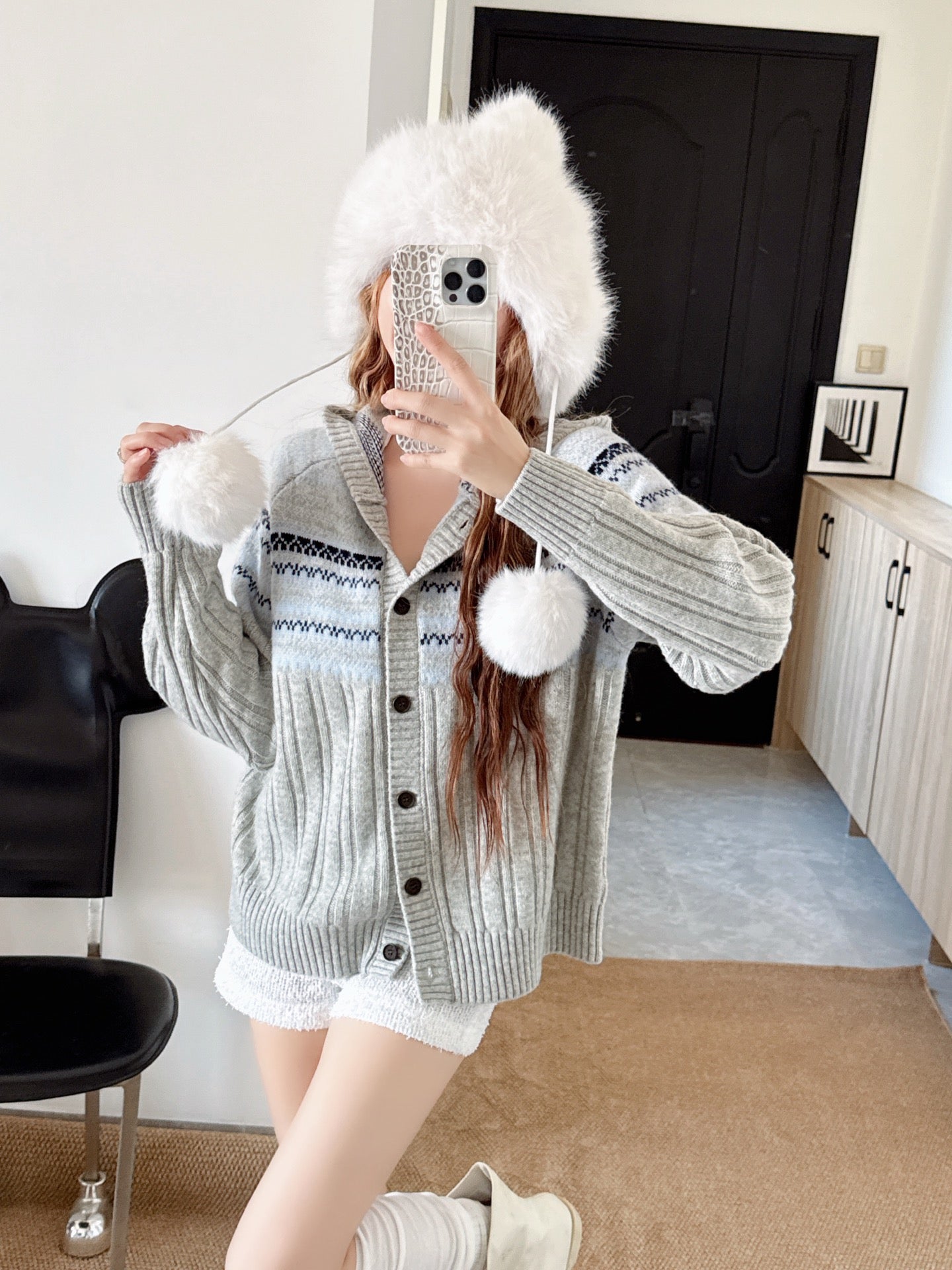 Loro NEW Fair Isle hooded knitted cardigan