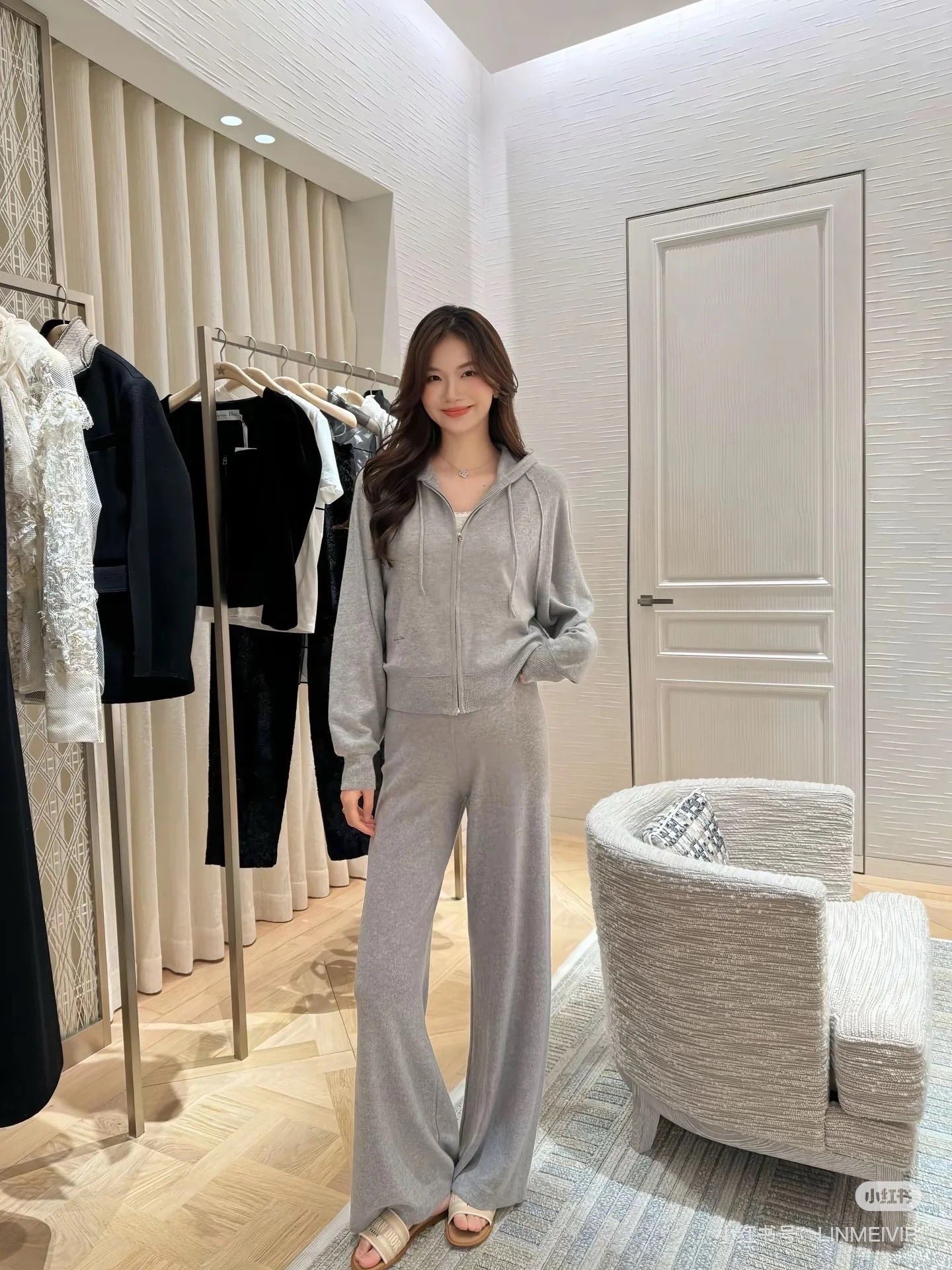 CD NEW Embroidered cashmere wide-leg trousers