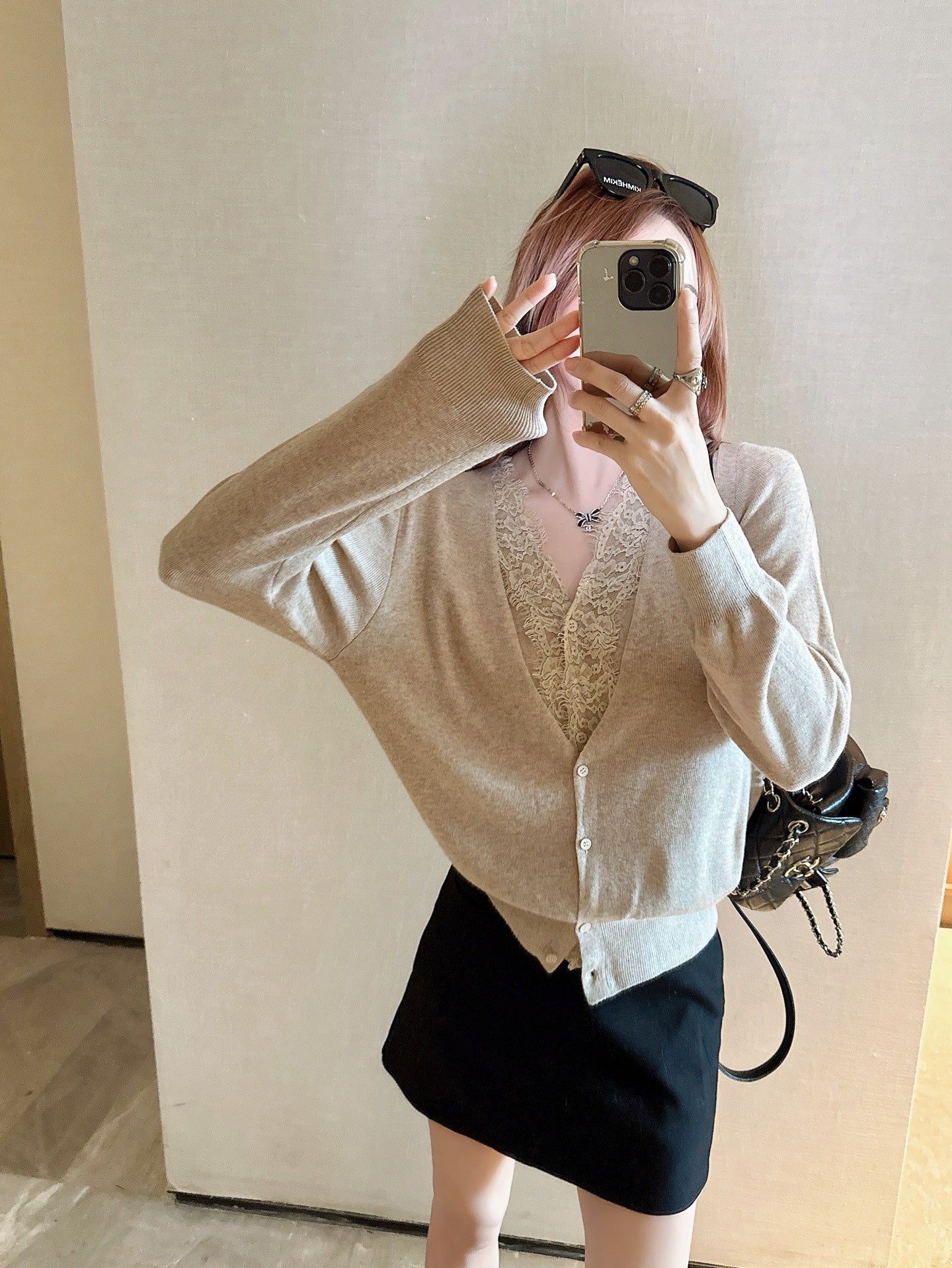 Es NEW Lace-paneled cardigan