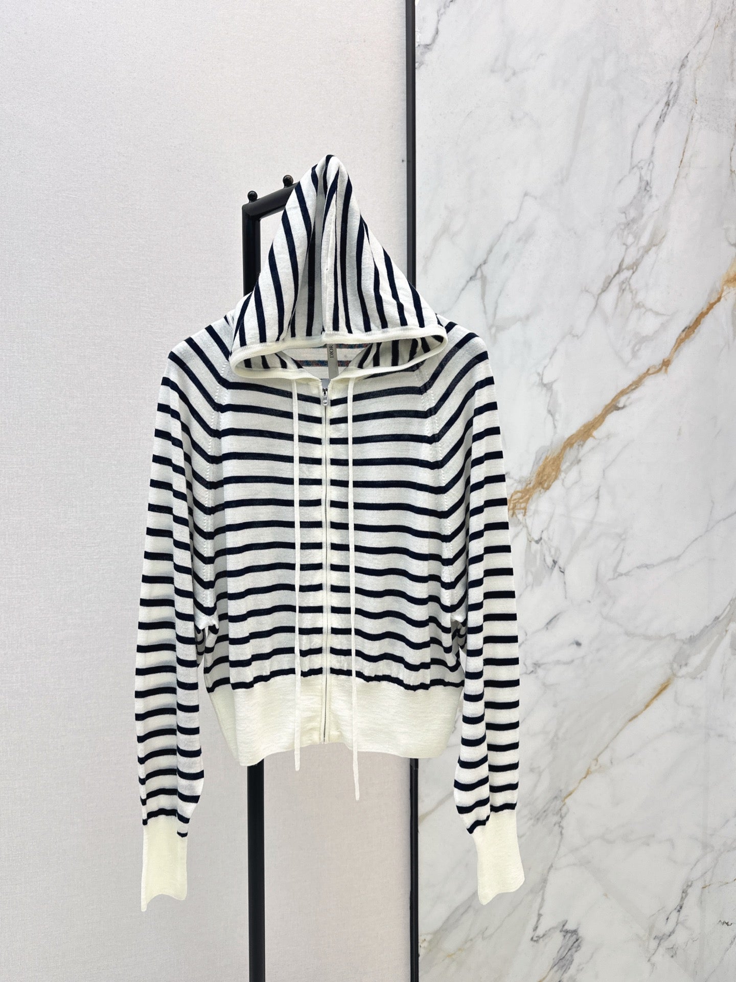 CD NEW striped hooded knit cardigan