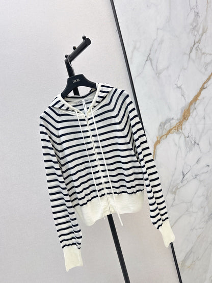 CD NEW striped hooded knit cardigan