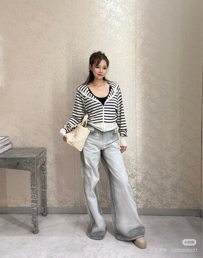 CD NEW striped hooded knit cardigan