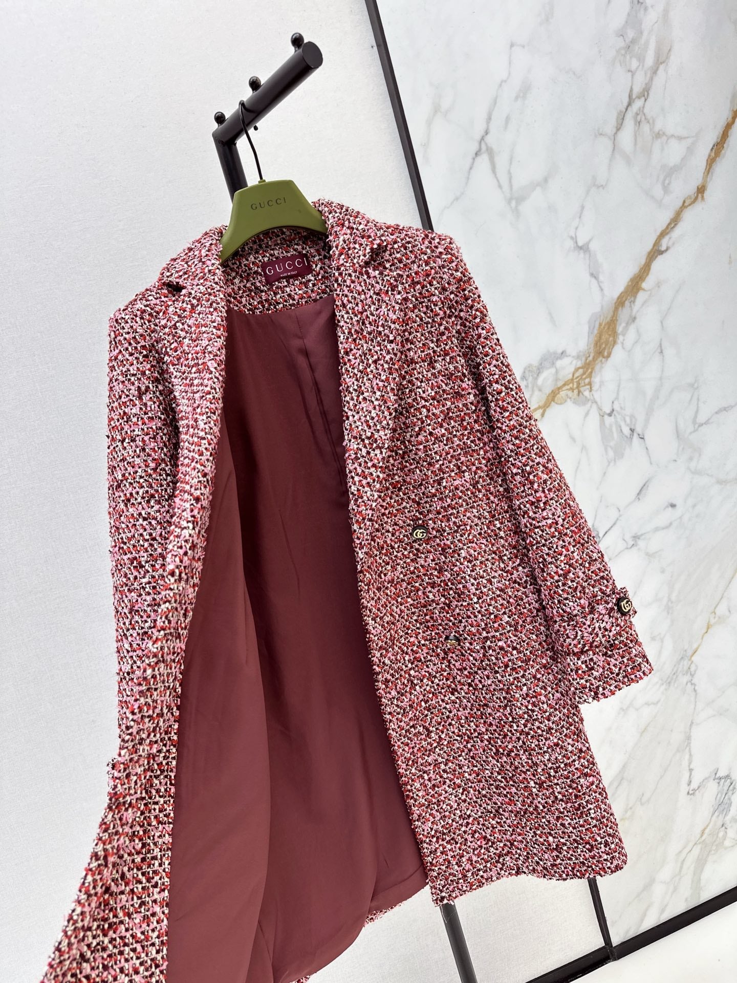 Guc NEW check tweed overcoats