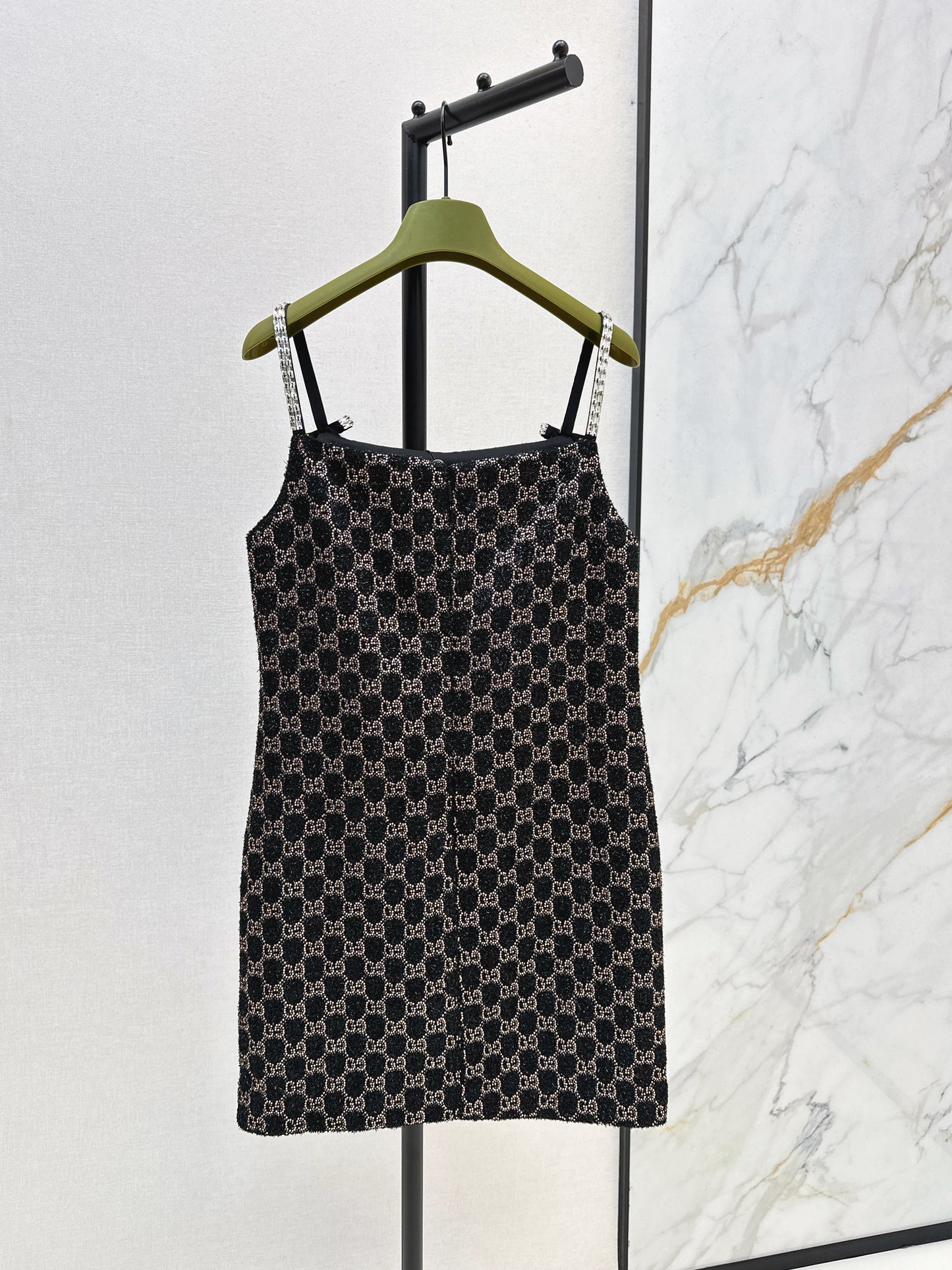 Guc NEW dimon crystal diamond woven slip dress