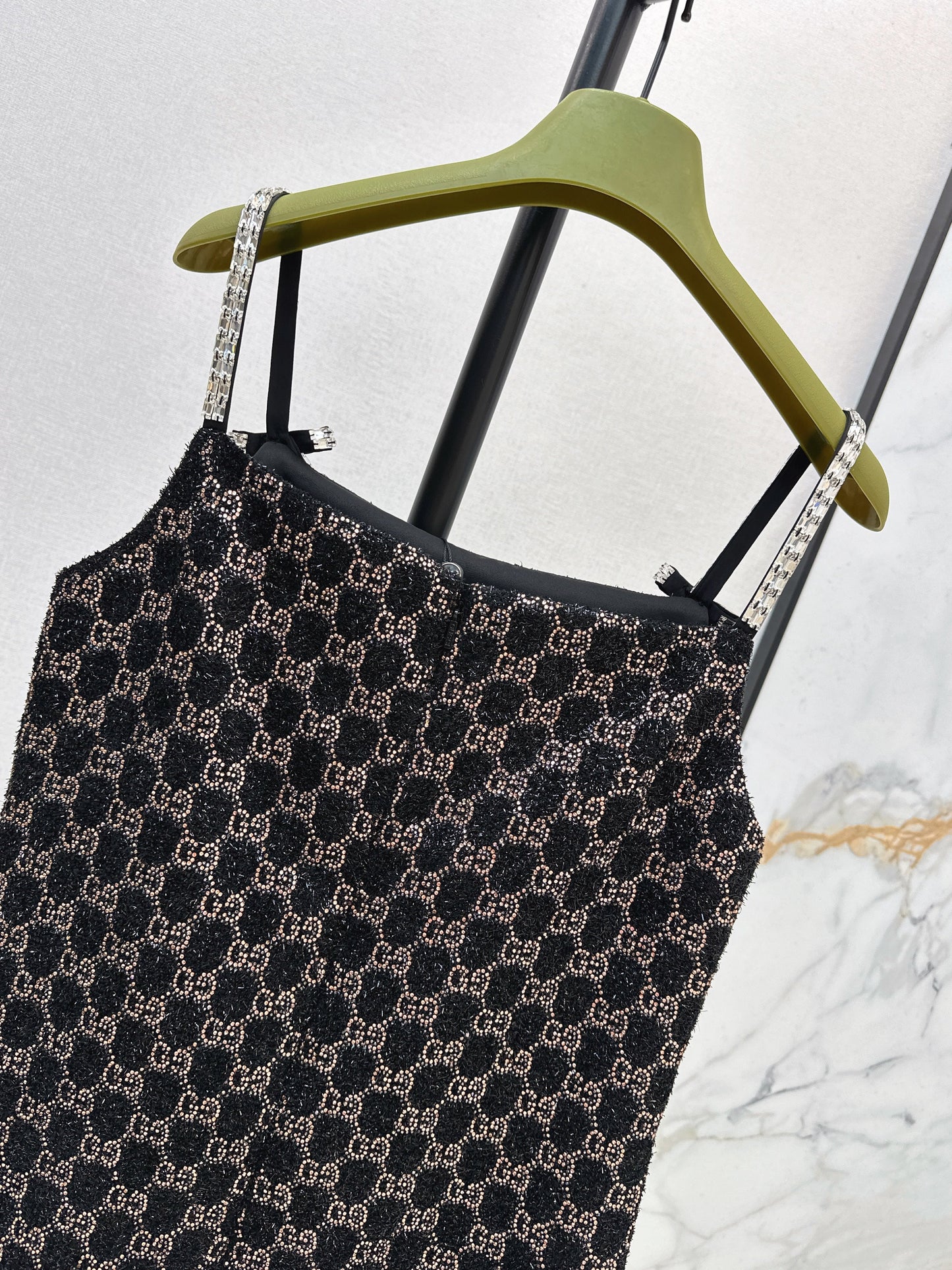 Guc NEW dimon crystal diamond woven slip dress