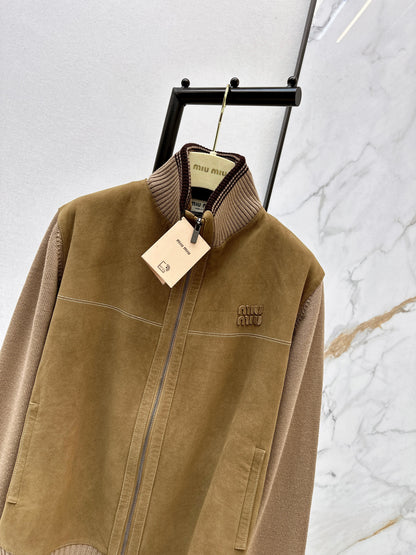 Miu NEW  wool contact sheepskin zipper cardigan
