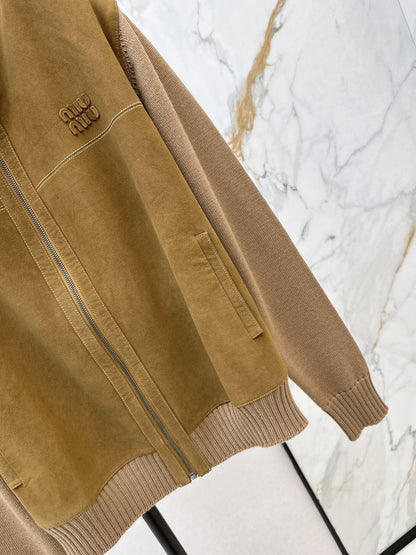 Miu NEW  wool contact sheepskin zipper cardigan
