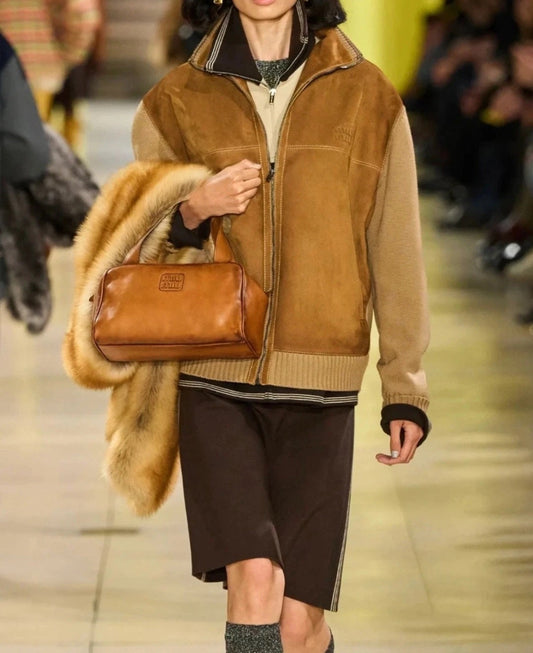 Miu NEW  wool contact sheepskin zipper cardigan