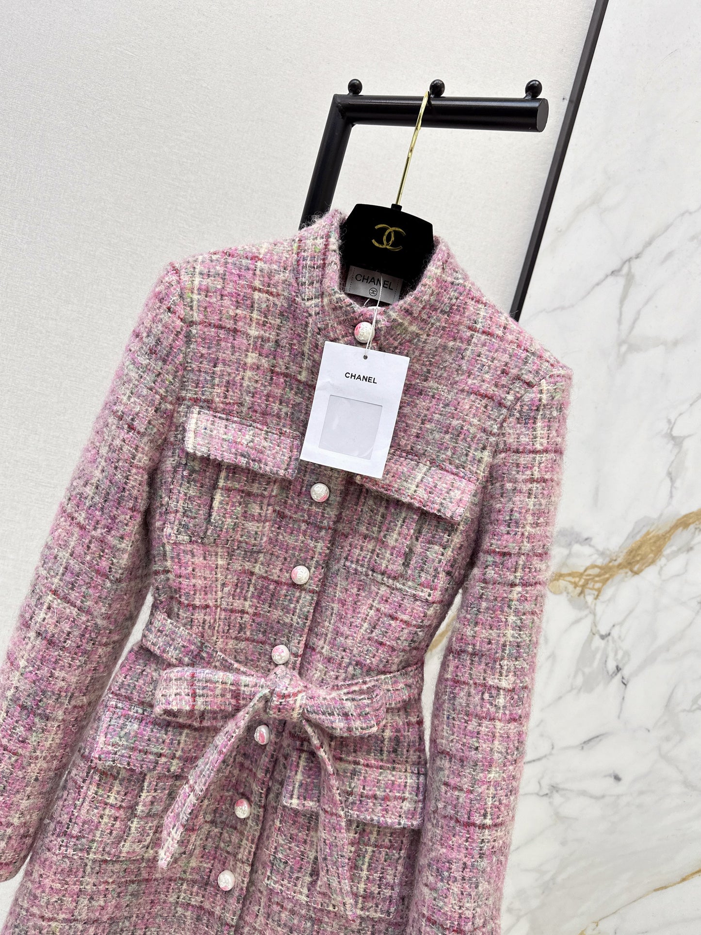 Chan NEW check tweed coat dress