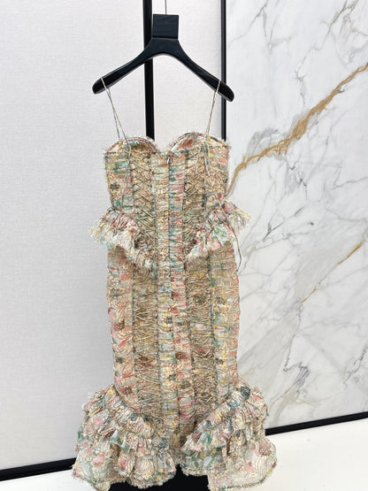 Zimm NEW silk strapless floral print dress